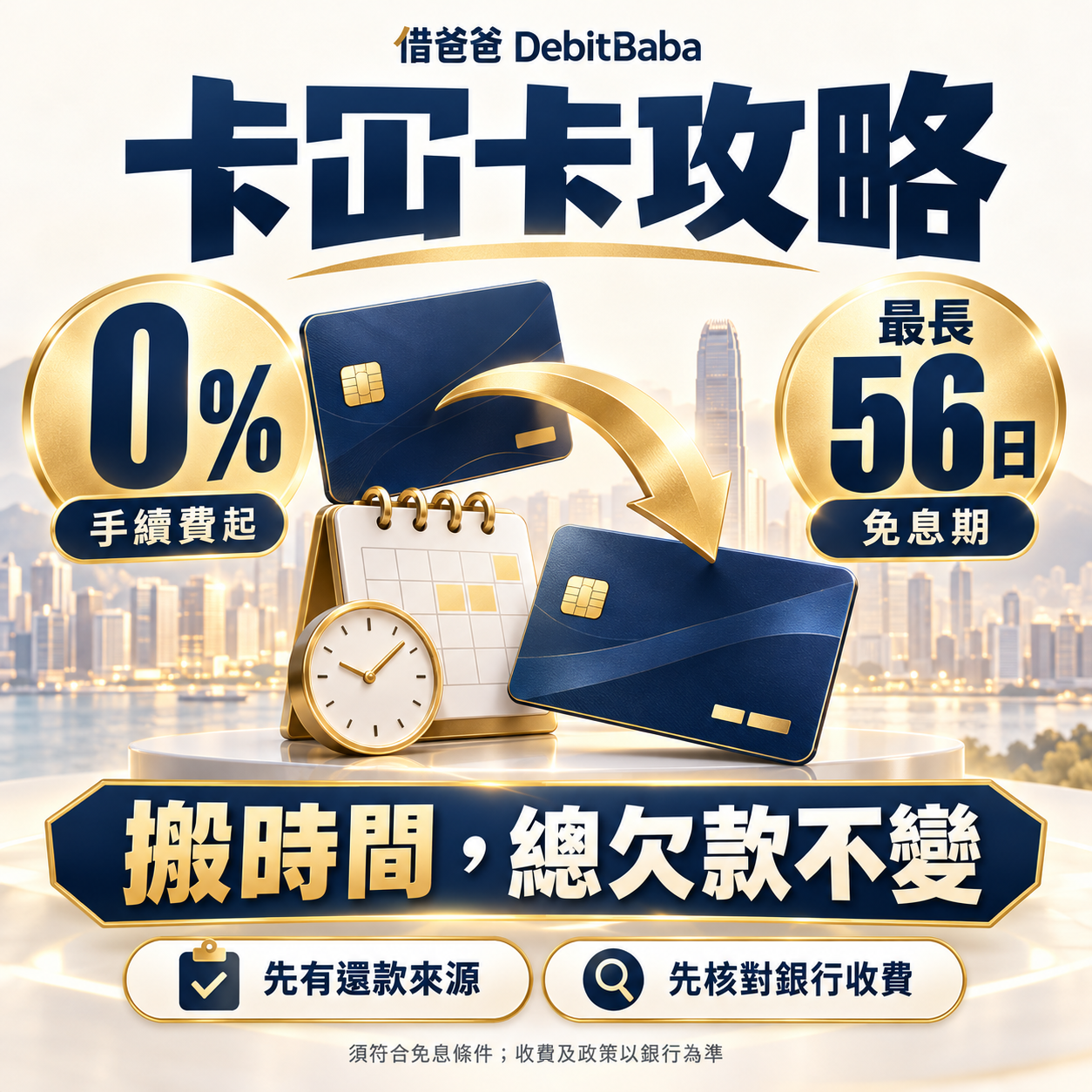 卡冚卡教學封面，信用卡同時鐘，講免息期找卡數