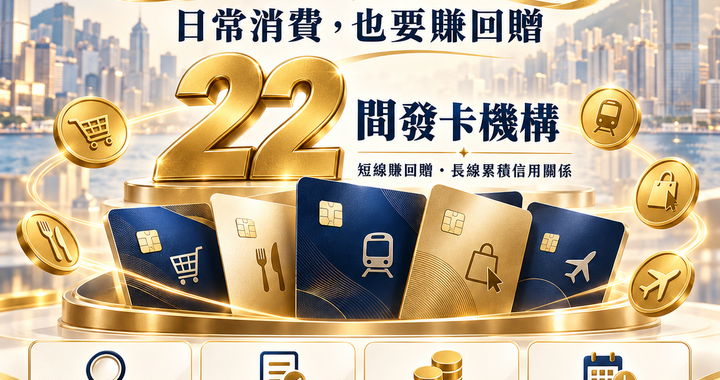 集卡學者攻略封面，多張信用卡同場景配卡表，講信用卡回贈
