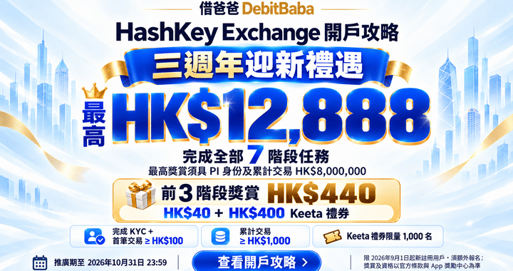 HashKey Exchange 開戶攻略封面，持牌加密貨幣交易所迎新禮遇