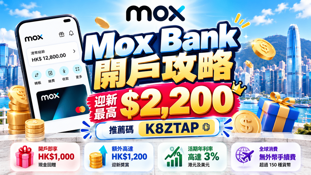 Mox Bank 開戶攻略封面，手機 App 同迎新獎賞重點