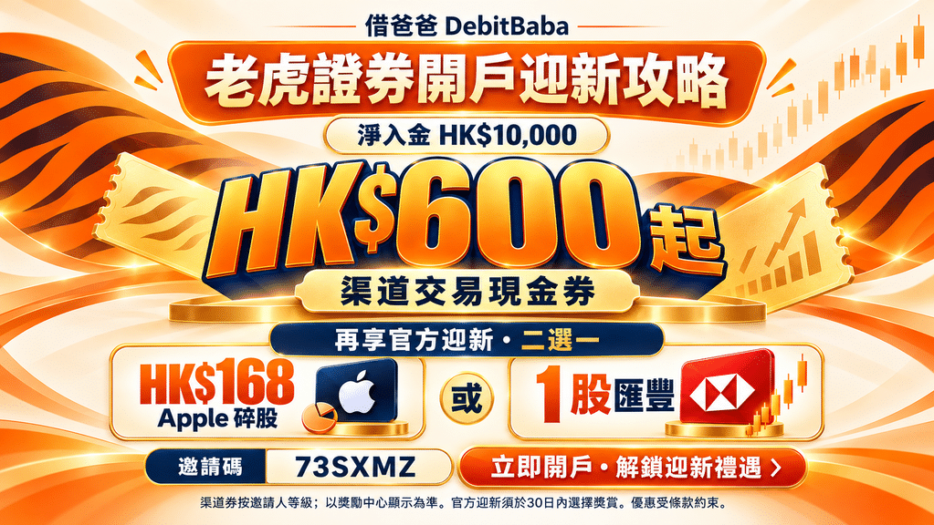 老虎證券開戶攻略封面，老虎圖案配入金獎賞同碎股禮遇