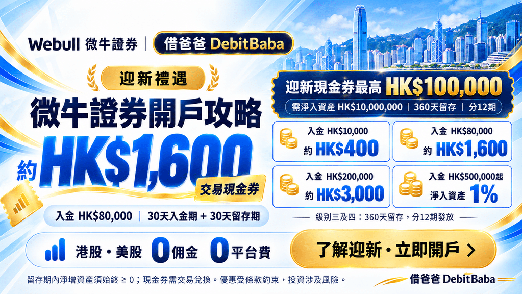 微牛證券 Webull 開戶攻略封面，入金獎賞同港美股交易