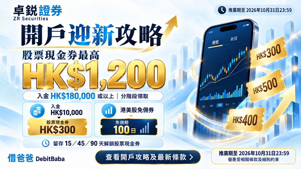 卓銳證券 ZR Securities 開戶攻略封面，手機交易 App 同股票迎新獎賞