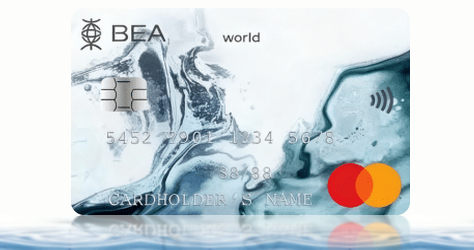 東亞 BEA World Mastercard 卡面，五類簽賬獎分回贈卡